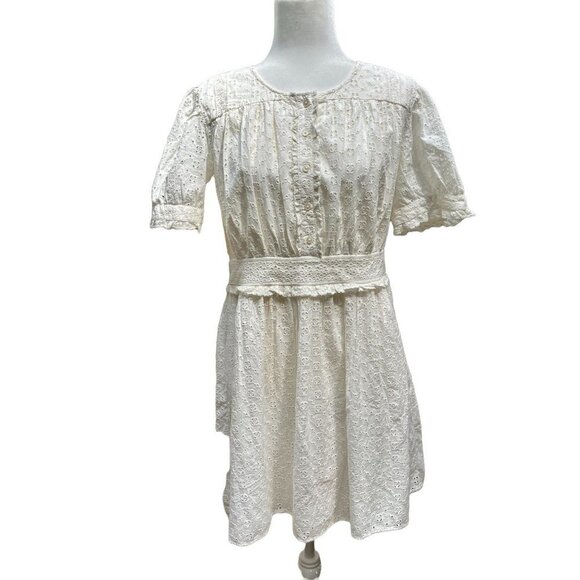 J. Crew Button front mini dress eyelet BI650 Ivory 12 - Picture 4 of 6